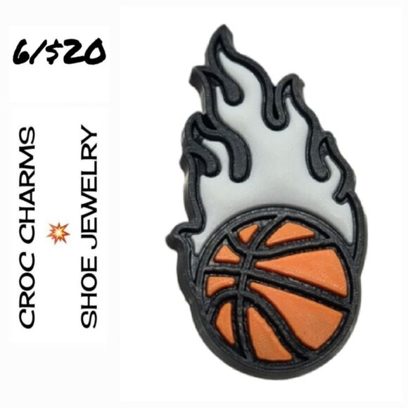 6/$20 Basketball 🏀 Flaming Croc Charm Shoe Jewelry Sports Ball Jibbitz Bogg Bag - Picture 1 of 2